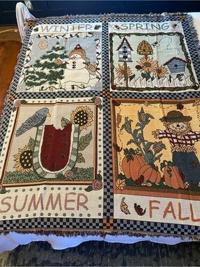 Vintage 1990s American Weavers Tapestry Throw Blanket 4 Seasons Country Decor